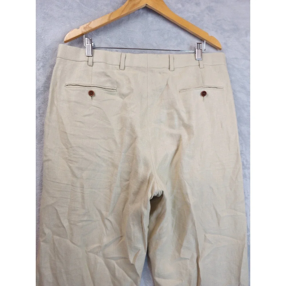 Brooks Brothers 38x32 Khaki Tan 100% Irish Linen Pleated Cuff High Waist Pants